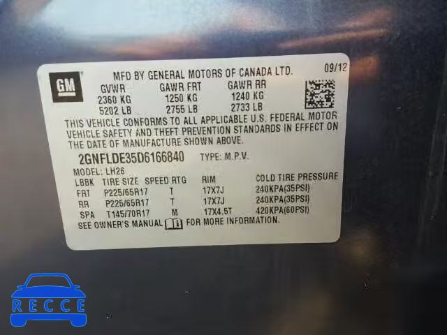 2013 CHEVROLET EQUINOX 2GNFLDE35D6166840 зображення 9
