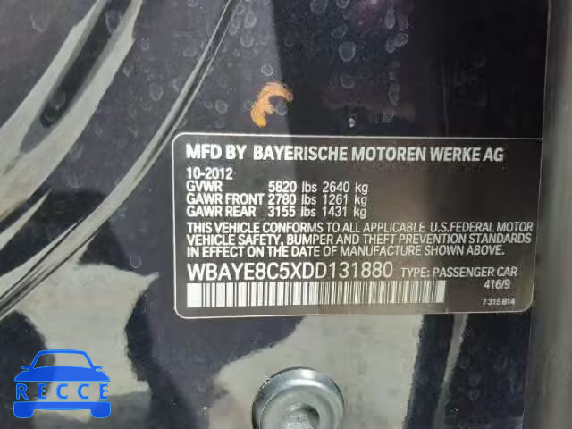 2013 BMW 750LI WBAYE8C5XDD131880 зображення 9