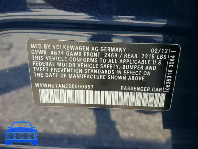 2013 VOLKSWAGEN CC LUXURY WVWHU7AN2DE500857 image 9
