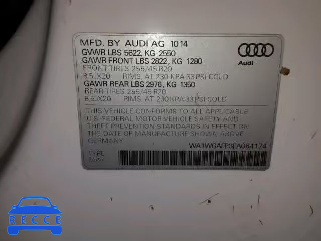 2015 AUDI Q5 WA1WGAFP3FA064174 зображення 9