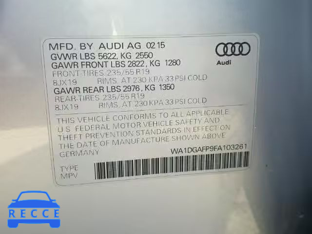 2015 AUDI Q5 WA1DGAFP9FA103261 image 9