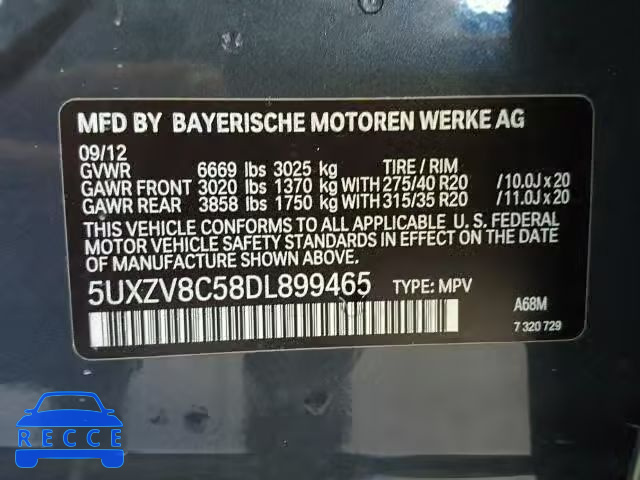 2013 BMW X5 5UXZV8C58DL899465 зображення 9
