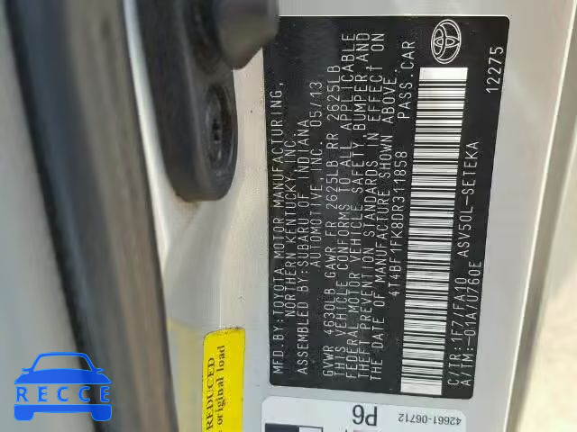 2013 TOYOTA CAMRY 4T4BF1FK8DR311858 image 9