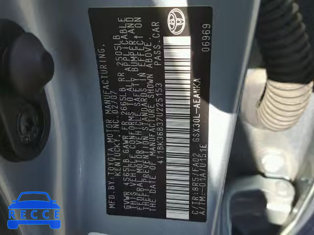 2007 TOYOTA AVALON 4T1BK36B37U225153 Bild 9
