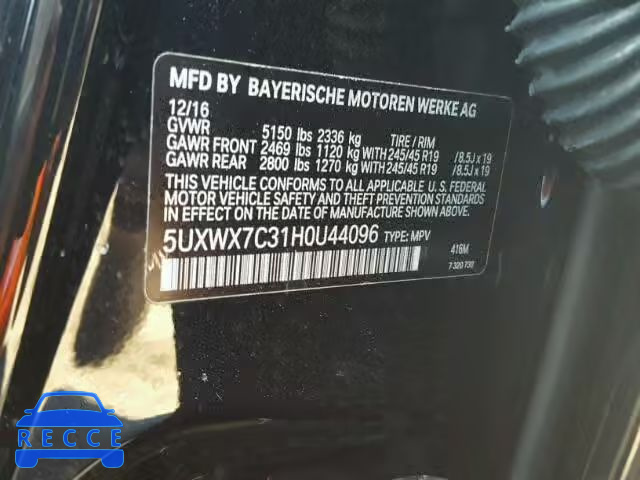 2017 BMW X3 5UXWX7C31H0U44096 зображення 9