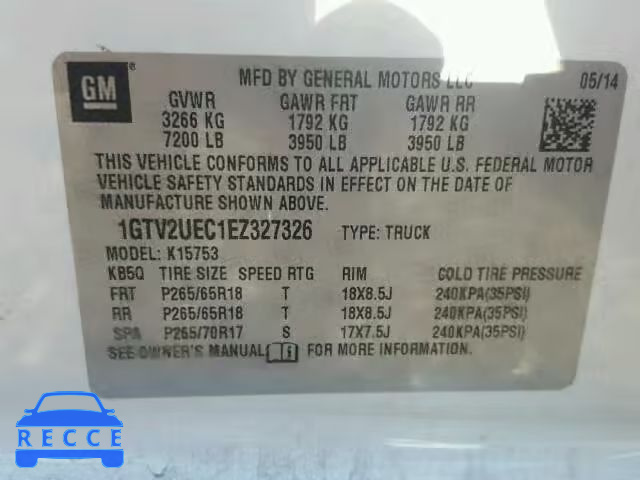 2014 GMC SIERRA 1GTV2UEC1EZ327326 Bild 9