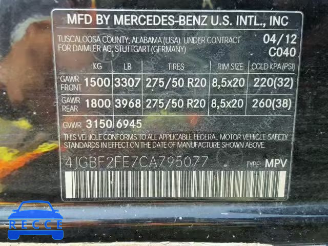 2012 MERCEDES-BENZ GL 4JGBF2FE7CA795077 image 9