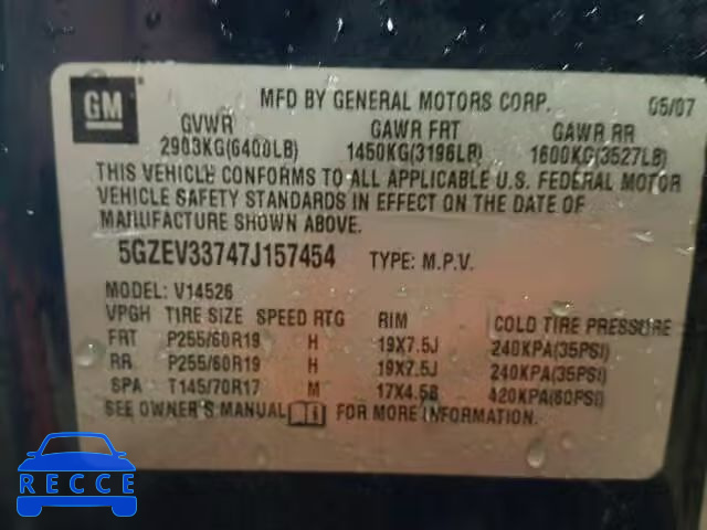 2007 SATURN OUTLOOK 5GZEV33747J157454 Bild 9