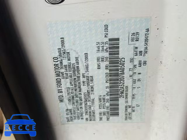 2007 FORD FREESTAR 2FMZA52207BA05025 Bild 9