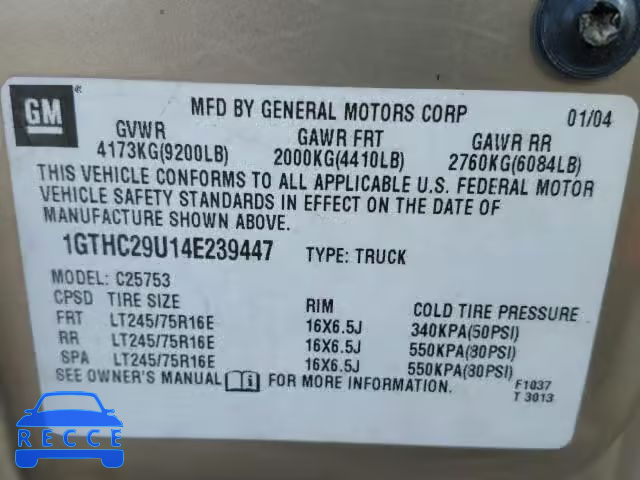 2004 GMC SIERRA C25 1GTHC29U14E239447 image 9