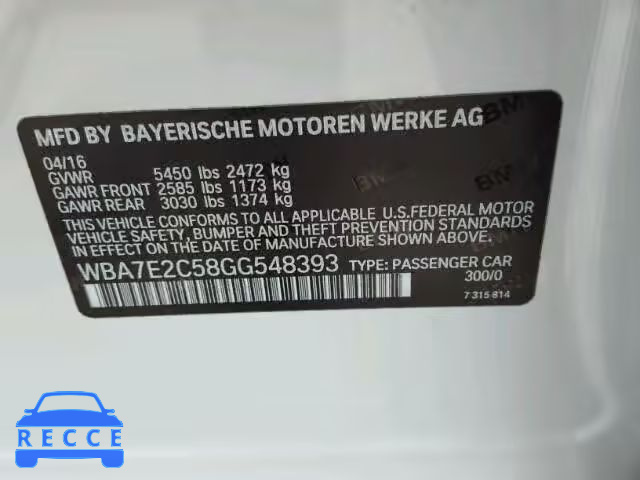 2016 BMW 740 WBA7E2C58GG548393 Bild 9