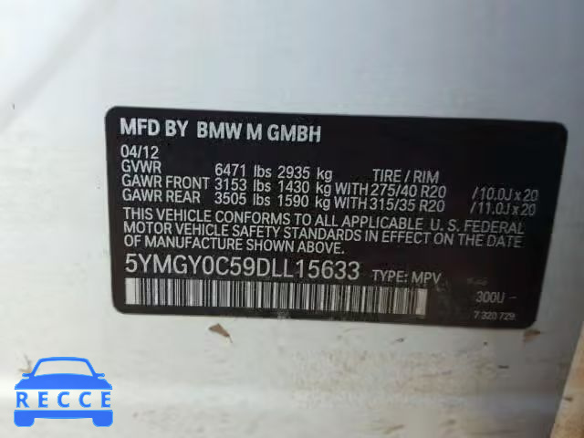 2013 BMW X5 M 5YMGY0C59DLL15633 зображення 9