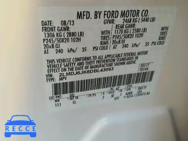 2013 LINCOLN MKX 2LMDJ6JK6DBL43093 image 9