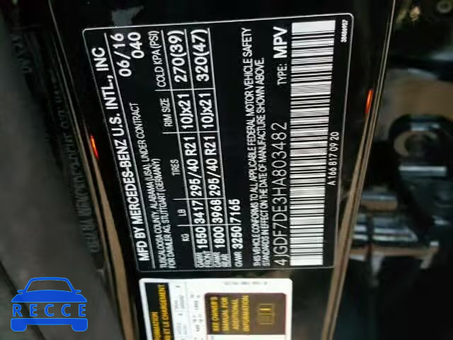 2017 MERCEDES-BENZ GLS 4JGDF7DE3HA803482 image 9