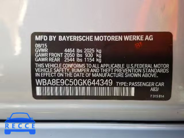 2016 BMW 328 WBA8E9C50GK644349 зображення 9