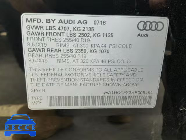 2017 AUDI Q3 WA1HCCFS2HR005464 image 9