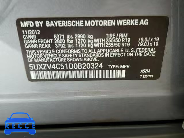 2013 BMW X5 5UXZV4C51D0B20324 зображення 9