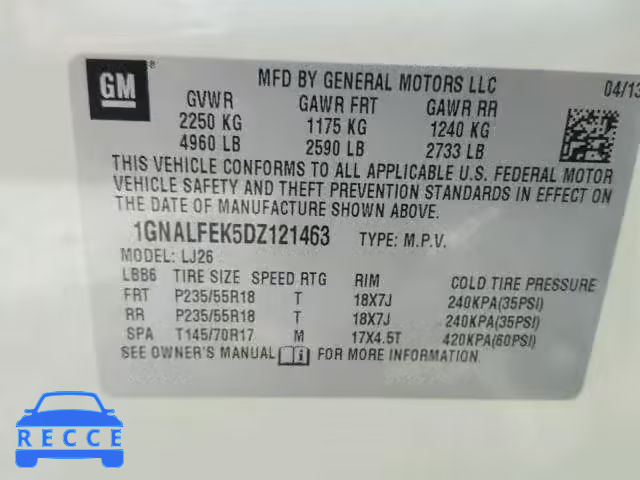 2013 CHEVROLET EQUINOX 1GNALFEK5DZ121463 image 9