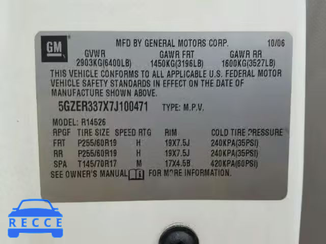 2007 SATURN OUTLOOK 5GZER337X7J100471 Bild 9