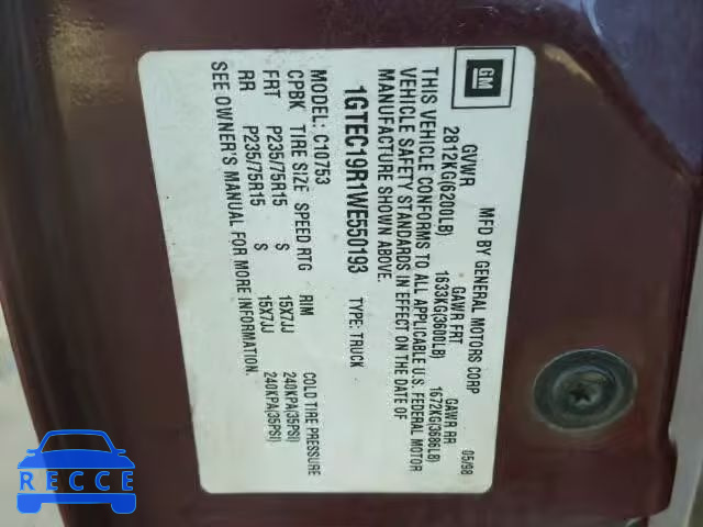 1998 GMC SIERRA 1GTEC19R1WE550193 image 9