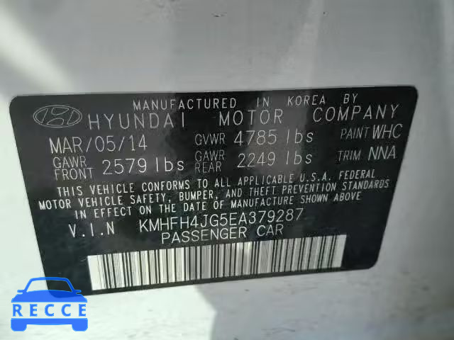 2014 HYUNDAI AZERA KMHFH4JG5EA379287 зображення 9