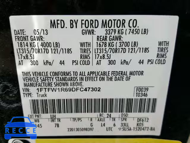 2013 FORD F150 SVT R 1FTFW1R69DFC47302 image 9