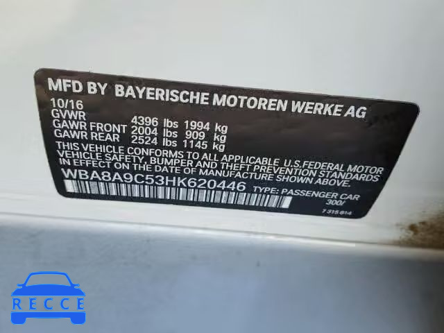 2017 BMW 320 WBA8A9C53HK620446 зображення 9