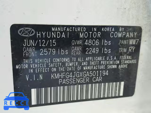 2016 HYUNDAI AZERA KMHFG4JGXGA501194 зображення 9