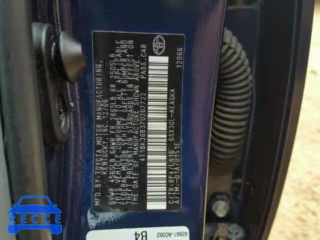 2007 TOYOTA AVALON 4T1BK36B37U207722 image 9