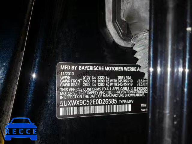 2014 BMW X3 5UXWX9C52E0D26585 зображення 9