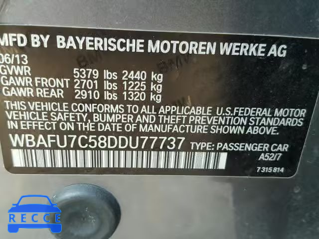 2013 BMW 535 WBAFU7C58DDU77737 зображення 9
