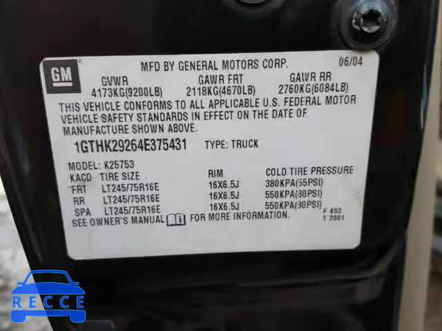 2004 GMC SIERRA 1GTHK29264E375431 image 9