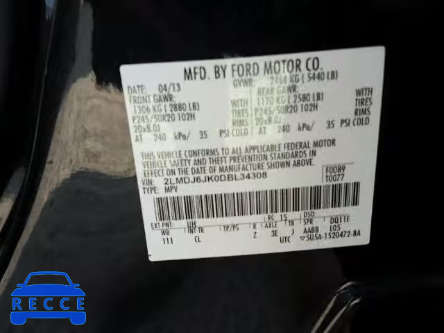 2013 LINCOLN MKX 2LMDJ6JK0DBL34308 image 9