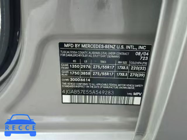 2005 MERCEDES-BENZ ML 4JGAB57E55A549283 зображення 9