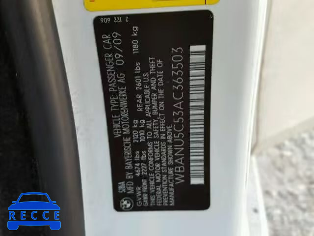2010 BMW 528 WBANU5C53AC363503 зображення 9
