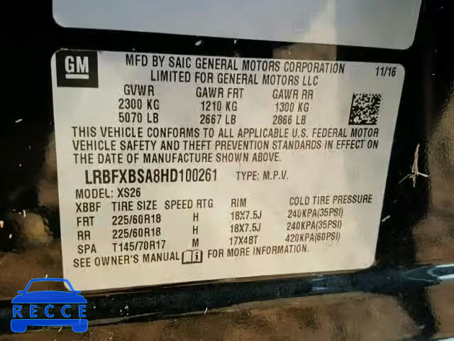 2017 BUICK ENVISION LRBFXBSA8HD100261 image 9