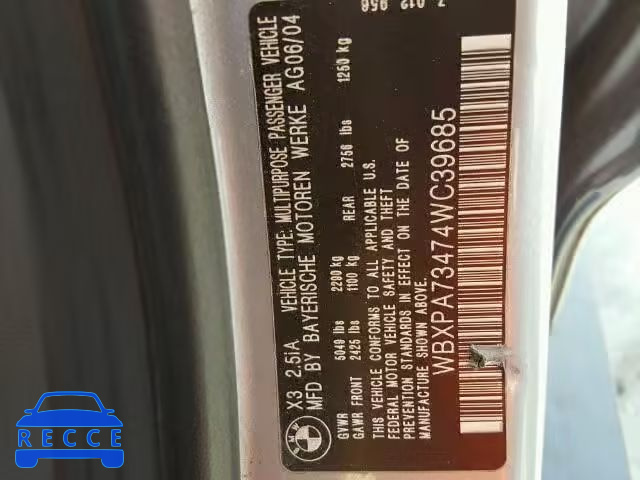 2004 BMW X3 WBXPA73474WC39685 image 9