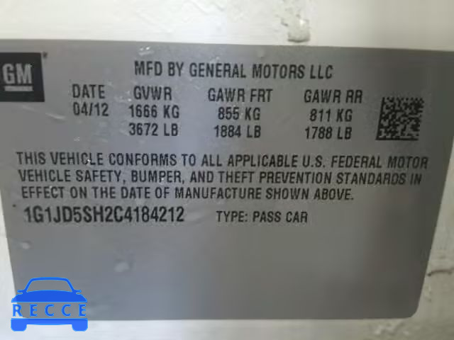 2012 CHEVROLET SONIC 1G1JD5SH2C4184212 image 9