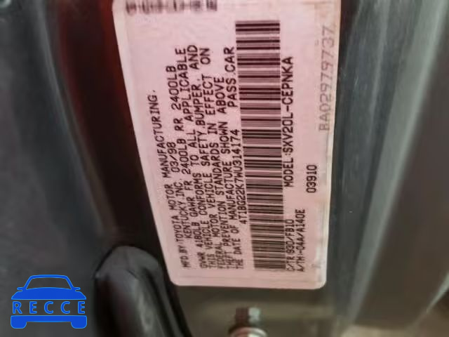 1998 TOYOTA CAMRY 4T1BG22K7WU314174 image 9