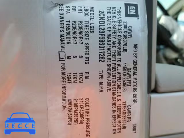 2008 CHEVROLET EQUINOX 2CNDL23F586017282 image 9