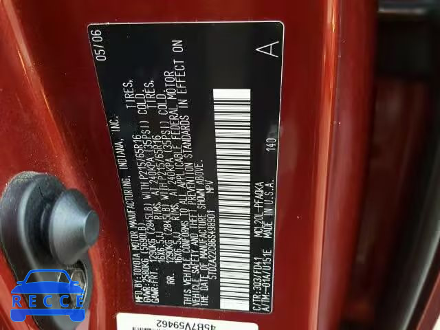 2006 TOYOTA SIENNA 5TDZA22C86S498901 image 9