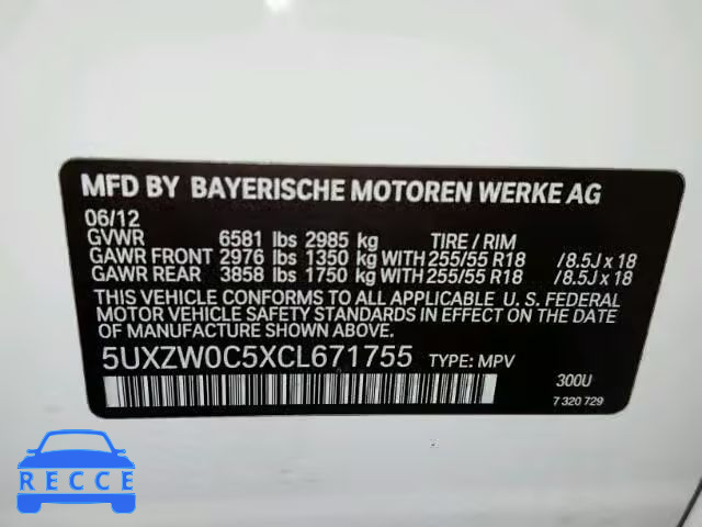 2012 BMW X5 5UXZW0C5XCL671755 image 9