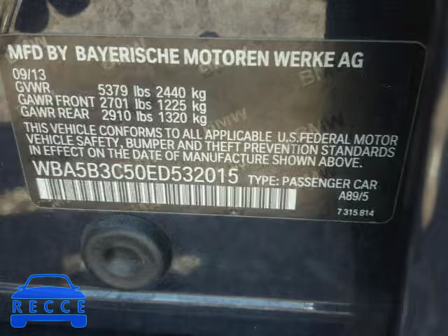 2014 BMW 535 WBA5B3C50ED532015 зображення 9