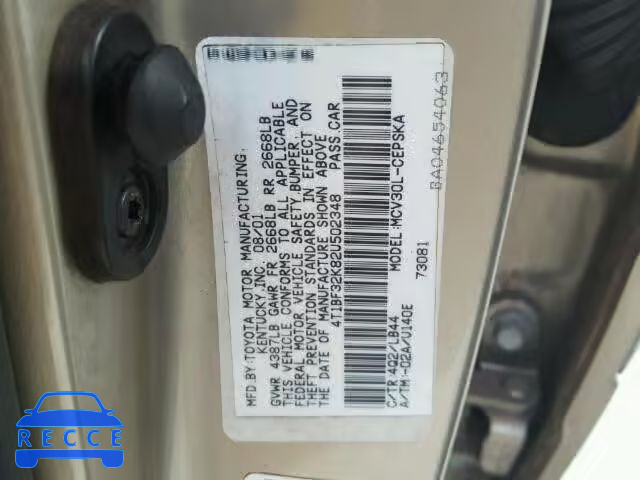 2002 TOYOTA CAMRY 4T1BF32K82U502348 image 9