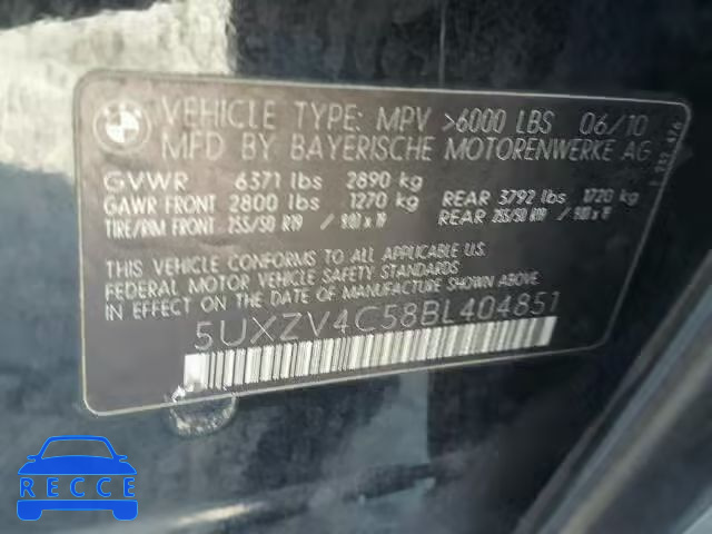 2011 BMW X5 5UXZV4C58BL404851 зображення 9