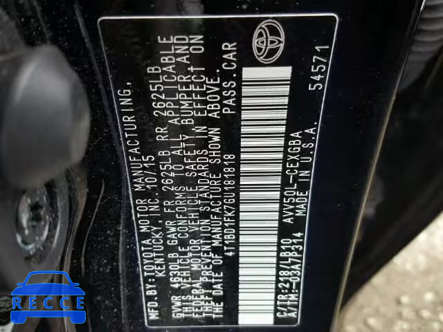 2016 TOYOTA CAMRY 4T1BD1FK7GU181818 image 9