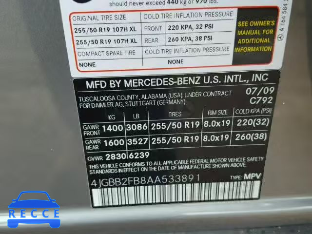 2010 MERCEDES-BENZ ML 4JGBB2FB8AA533891 image 9