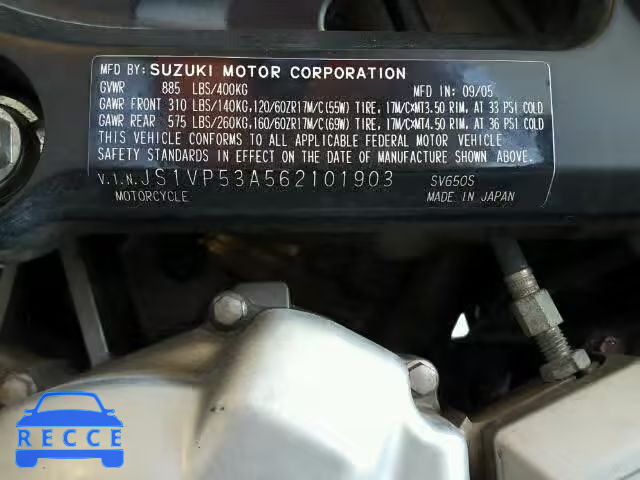 2006 SUZUKI SV650 JS1VP53A562101903 image 9