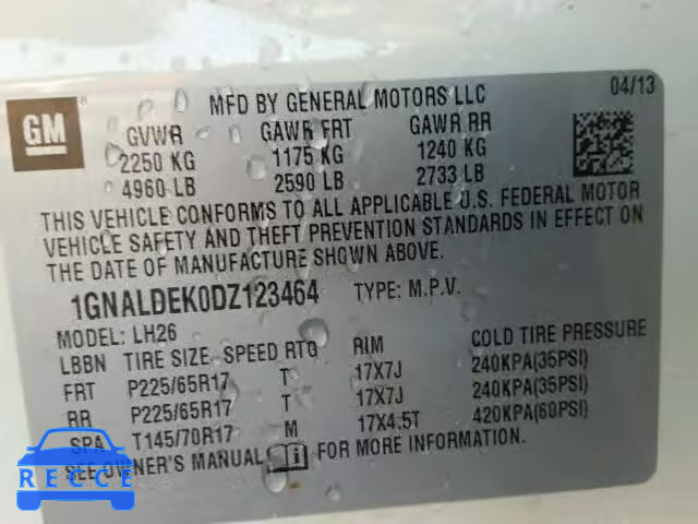 2013 CHEVROLET EQUINOX 1GNALDEK0DZ123464 зображення 9