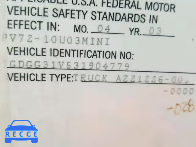 2003 GMC SAVANA 1GDGG31V531904779 image 9